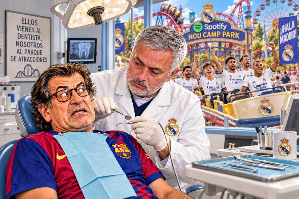 El Dr Mourinho buscando, sin suerte, alguna muela del juicio del Sr Freixa.