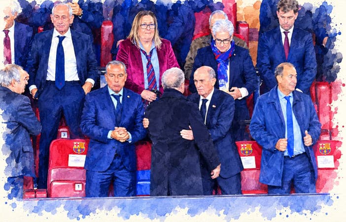 Pirri saluda a Laporta al finalizar el partido