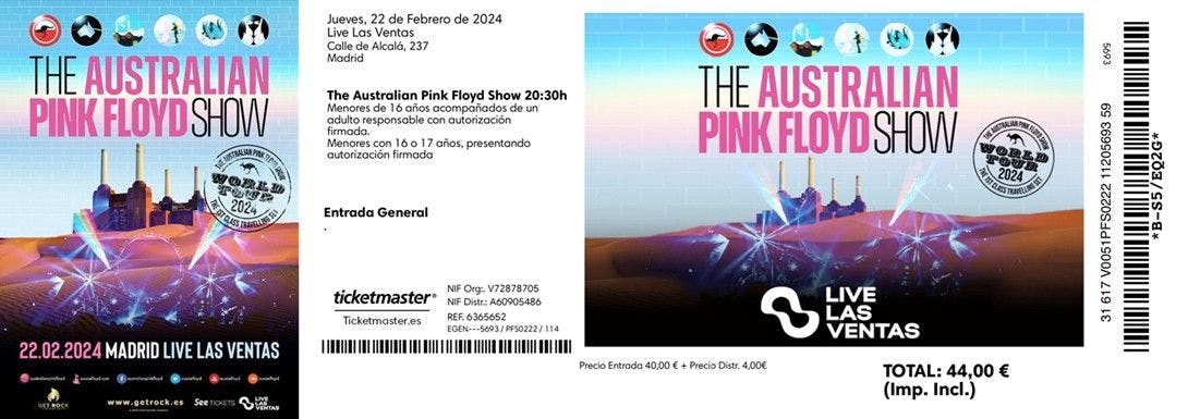 The Australian Pink Floyd Show - Entrada Madrid 2024 - Live Las Ventas