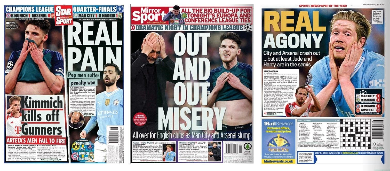 Imágenes de portadas Star Sport, Mirror Sport y Daily Mail
