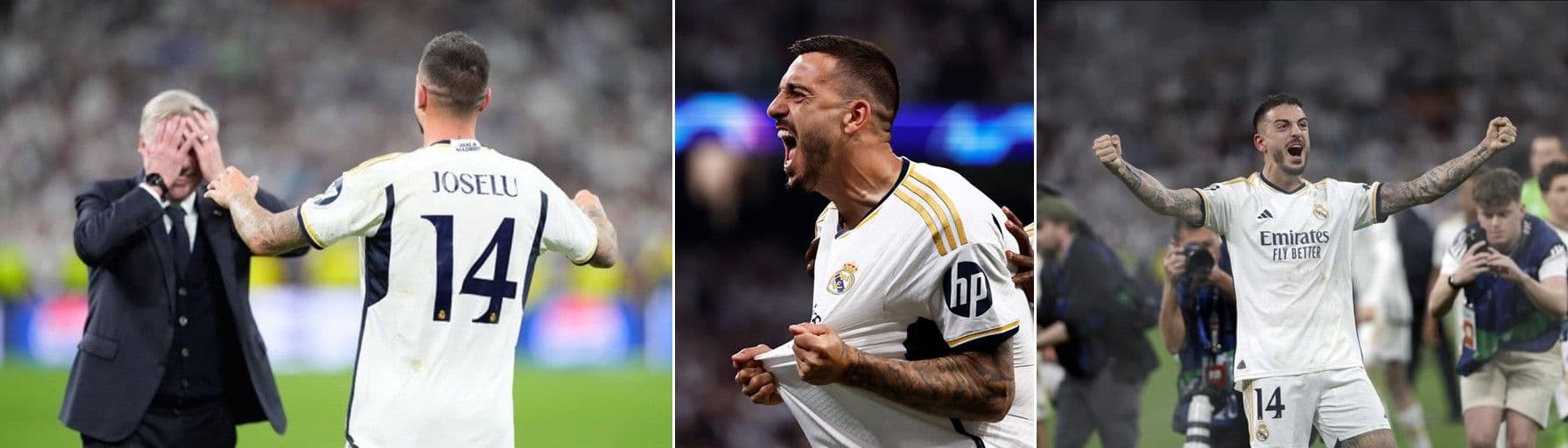 Joselu Mato celebra un gol y Ancelotti reconoce sus dos goles