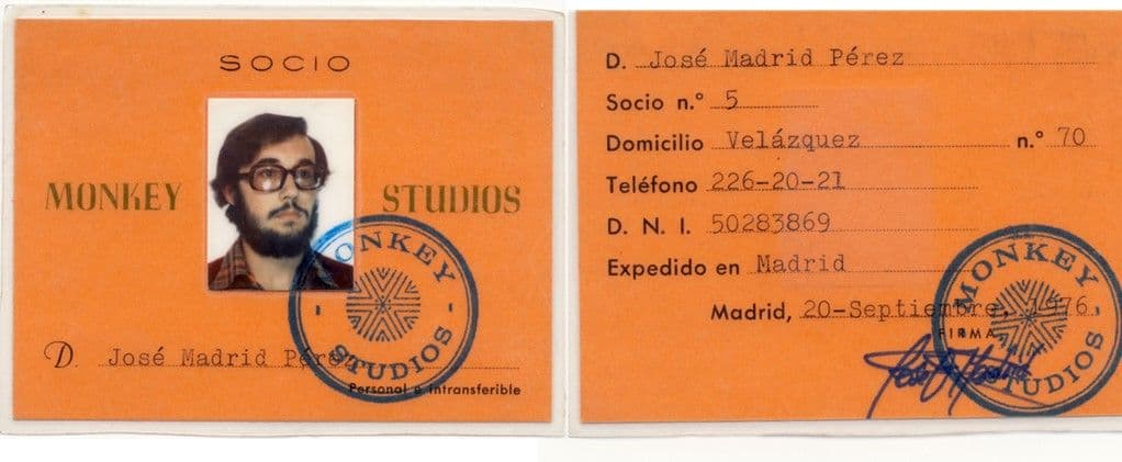 Carnet de asociado a Monkey Studios - septiembre 1976