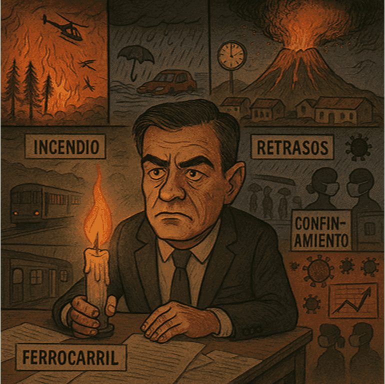 Erupciones de volcanes, incendios, retrasos y averías en trenes, gotas frías, pandémia, todo alegrías en la España socialcomunista y todas or culpa de la oposición