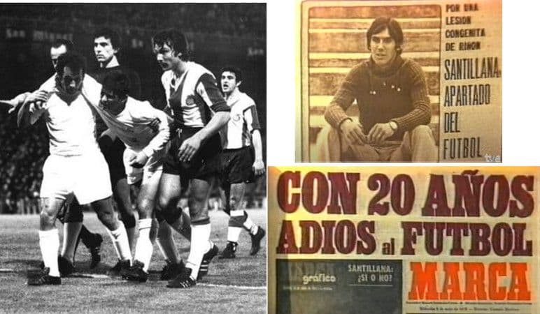 Santillana ayudado a salir de Sarriá - Imágenes de portada diarios AS y MARCA de la época