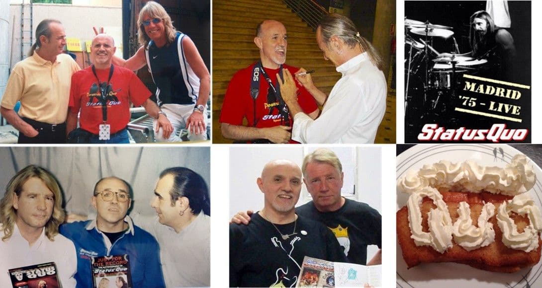 Encuentros de Paco Madrid con Status Quo (Francis Rossi y Richard Parfitt) - sin que falte el postre y cartel de la primera actuación en directo en Madrid, 1975.