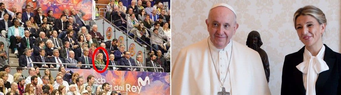Pilar Alegría en el baloncesto y Yolanda Diaz con el Papa Francisco - no hubo milagro